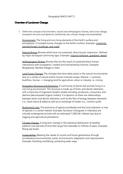 Cover page of WACE Geography Year 12 Units 3 & 4 (51 pages)