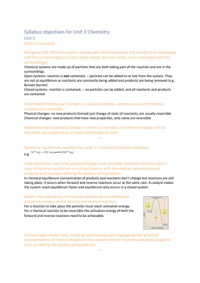 Cover page of Syllabus objectives for Unit 3 Topic 1 Chemistry