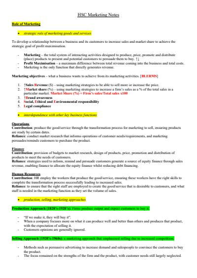 Cover page of Business Studies: HSC Topic 2 - Marketing