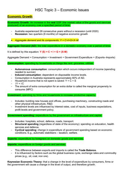Cover page of Economics: HSC Topic 3 - Economic Issues