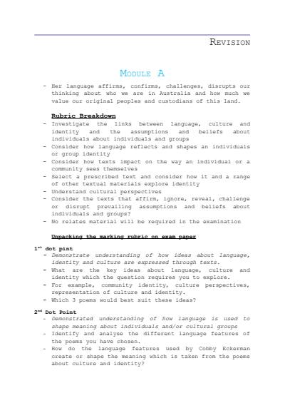 Cover page of Year 12 English Standard Full Module Study Notes 