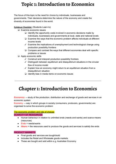 Cover page of Topic 1: Introduction to Economics - Comprehensive Notes