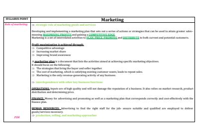 Cover page of Marketing Notes