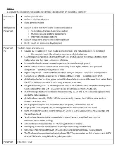 Cover page of The Global Economy Essay Plans (2)
