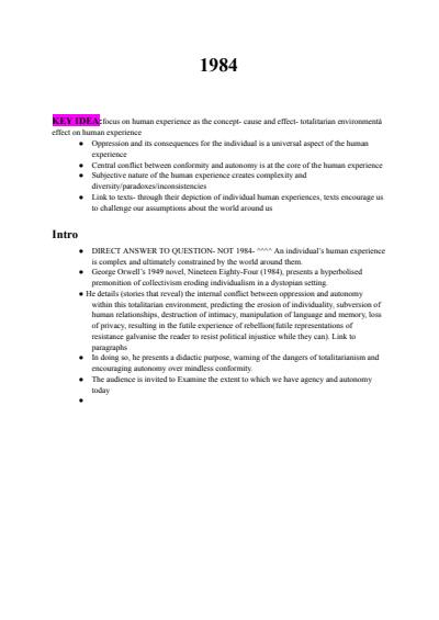 Cover page of HSC Band 6 English 1984 Paragraph Plans