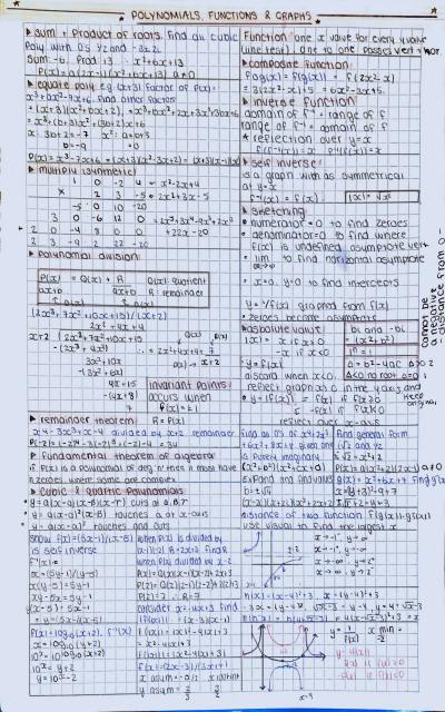 Cover page of 12 Mathematical Methods Polynomial, Function and Graph A4 notes