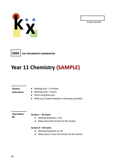 Cover page of Chemistry Year 11 Preliminary Exam [2025/2026 updated] SAMPLE