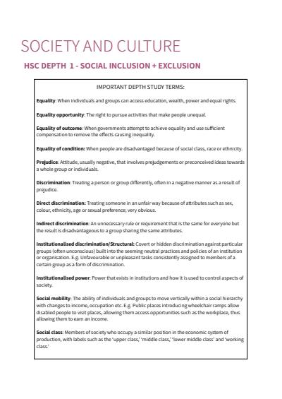 Cover page of Year 12 HSC Society and Culture Notes