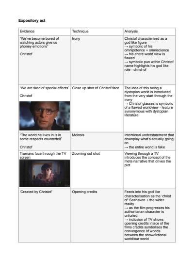 Cover page of Truman Show: Band 6 Film Analysis Notes for HSC English Standard