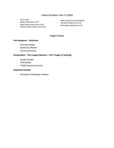 Cover page of VCE Literature Exam Revision Notes