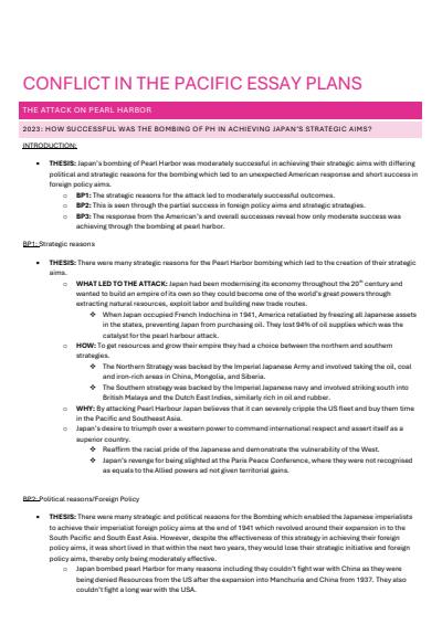 Cover page of CONFLICT IN THE PACIFIC ESSAY PLANS