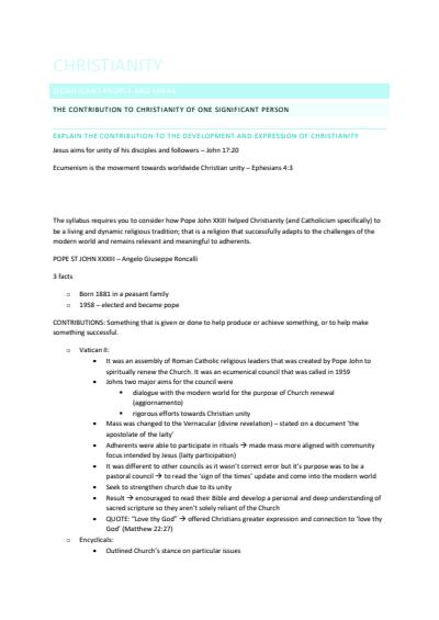 Cover page of CHRISTIANITY DEPTH STUDY NOTES 