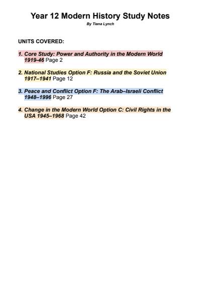 Cover page of Modern History Study Notes for 4 Modules