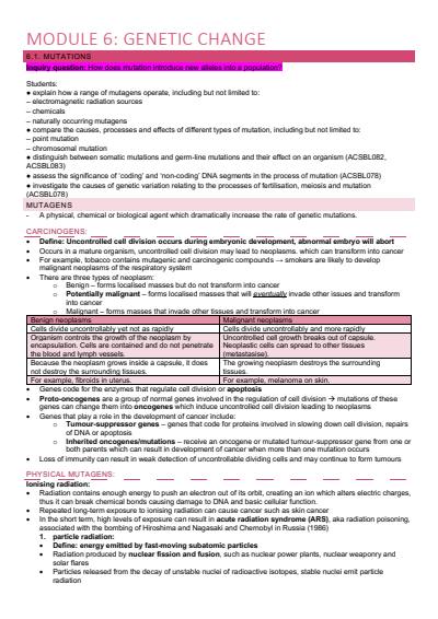 Cover page of HSC Biology Yr 12 Module 6 notes
