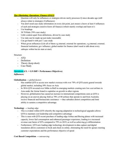 Cover page of Business Case Study Pre Made Paragraphs for Essay; Qantas/Apple - Operations, Marketing, Finance, NO HR