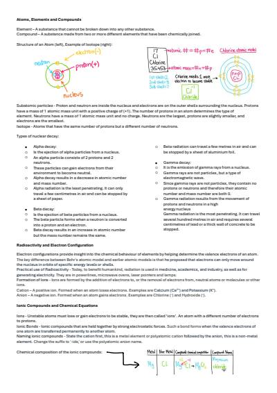 Cover page of Year 9 Chemistry Notes