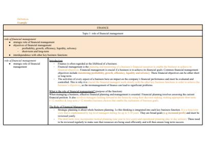 Cover page of Business Studies - Finance Notes Detailed 
