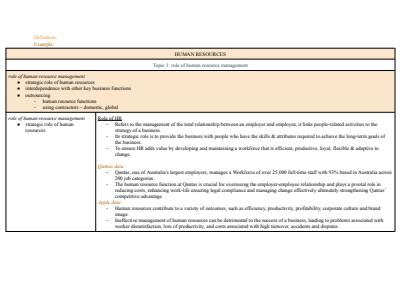 Cover page of Business Studies - Human Resources (HR) Notes Detailed