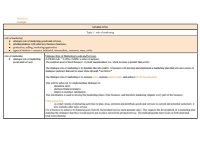 Cover page of Business Studies - Marketing Notes Detailed