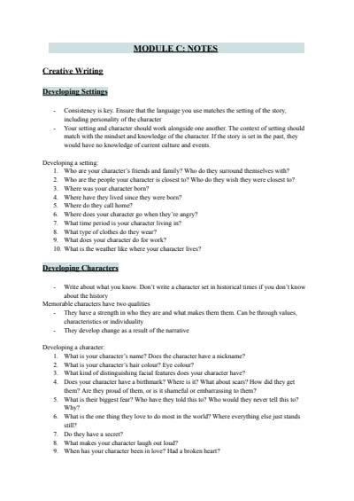 Cover page of MODULE C: NOTES - HSC English Advanced