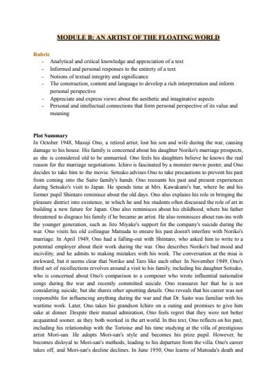 Cover page of MODULE B: AN ARTIST OF THE FLOATING WORLD - HSC English Advanced