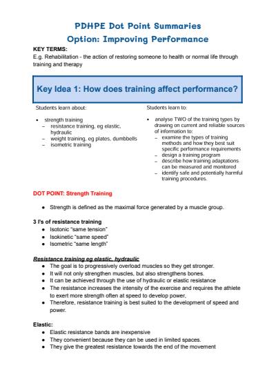 Cover page of Band 6 PDHPE Syllabus Notes on Improving Performance 