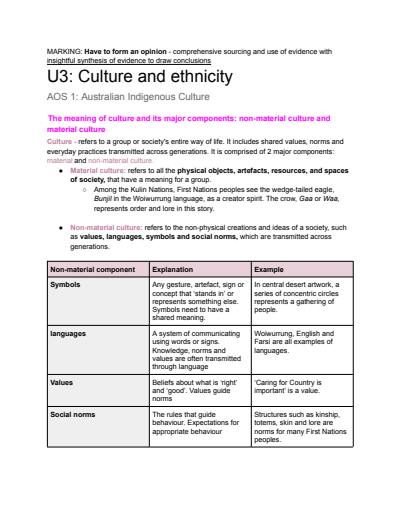 Cover page of Sociology U3 - AOS1:  Australian Indigenous Culture (yr.2024-2027)