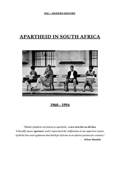 Cover page of Apartheid in SA - Modern Notes (44pgs - 95 mark)