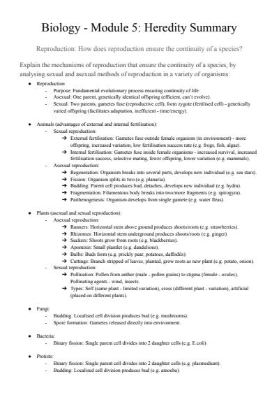 Cover page of Biology summary notes