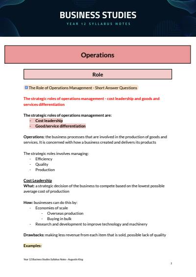 Cover page of 2024 HSC Band 6 Business Studies Syllabus Notes