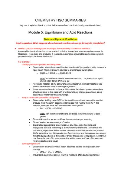 Cover page of Complete chemistry summaries HSC (New Syllabus!)