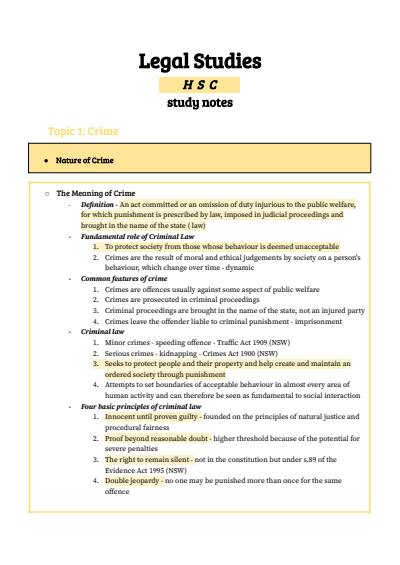 Cover page of BAND 6 LEGAL STUDIES - HSC Study Notes - ALL TOPICS