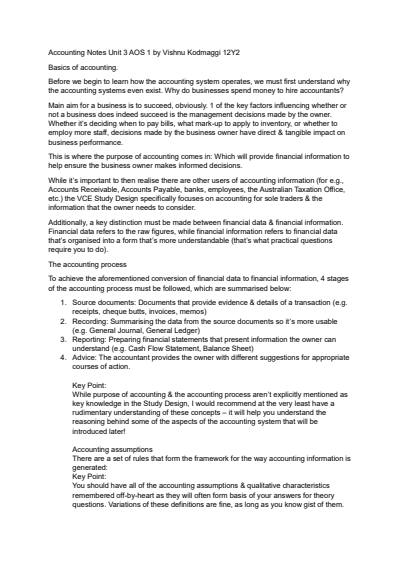 Cover page of ACCOUNTING UNIT 3 AOS 1 NOTES