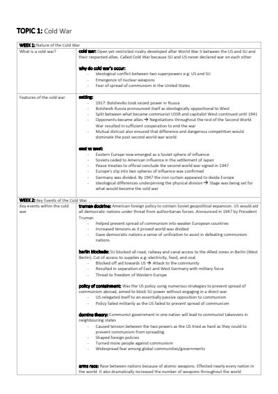 Cover page of Year 10 Cold War Study Guide