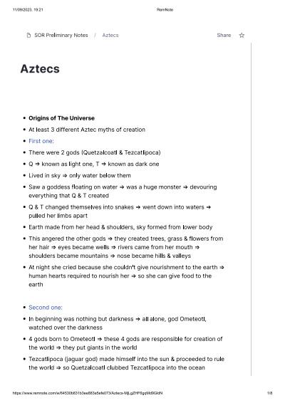 Cover page of Aztecs - Preliminary SOR II Summary Notes