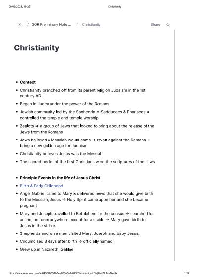 Cover page of Christianity - Preliminary SOR II Summary Notes