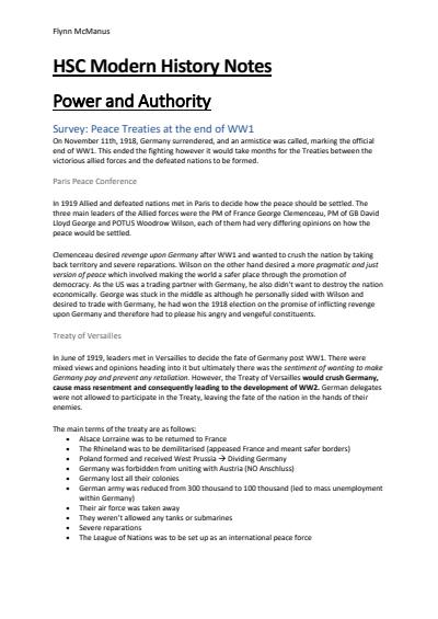 Cover page of Extensive HSC Power and Authority notes 