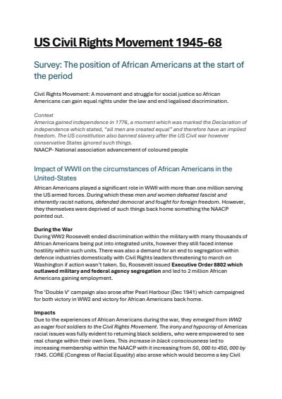 Cover page of Extensive HSC US Civil Rights Movement Notes