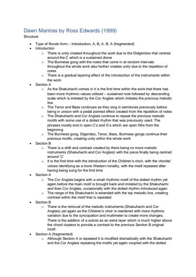 Cover page of Music 2 Core topic (Music of the last 25 years) notes with quotes
