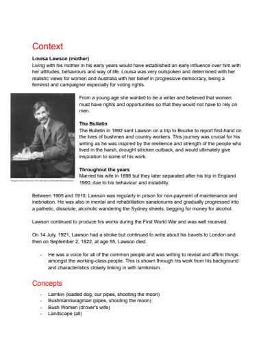 Cover page of Henry Lawson (English Standard) study notes