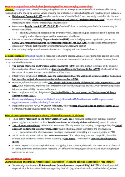 Cover page of BAND 6 Legal Studies Family Law Essay paragraphs - dot points