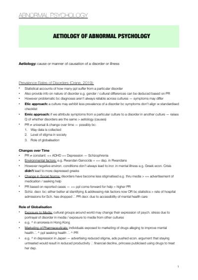 Cover page of IB Psychology 2018-2019 notes: Abnormal Psychology Topic 2 (Paper Two)