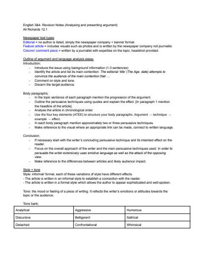 Cover page of Argument analysis notes, 46 ss, 97.7 ATAR