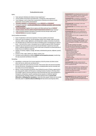 Cover page of HSC ENGLISH ADV COMMON MODULE THE BOY BEHIND THE CURTAIN TIM WINTON STATE RANKING NOTES (8TH STATE RANK, 99.95 ATAR)