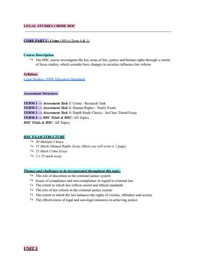 Cover page of Legal Studies Year 12 Crime Unit Notes - BAND 6 NOTES