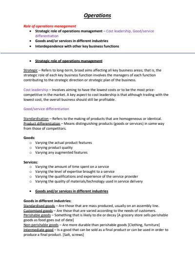 Cover page of STATE RANKED - 👷OPERATIONS Notes 👷 Business Studies HSC