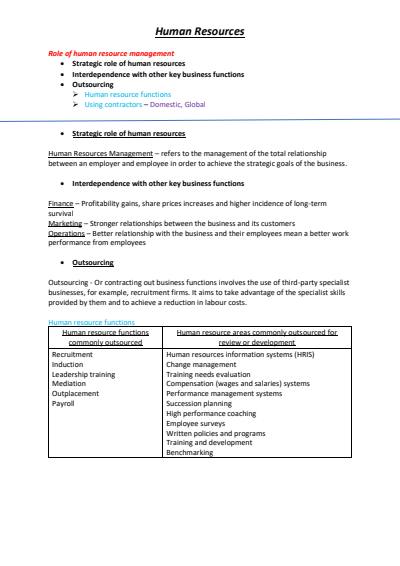 Cover page of STATE RANKED - 💼 Human Resources Notes 💼 Business Studies HSC