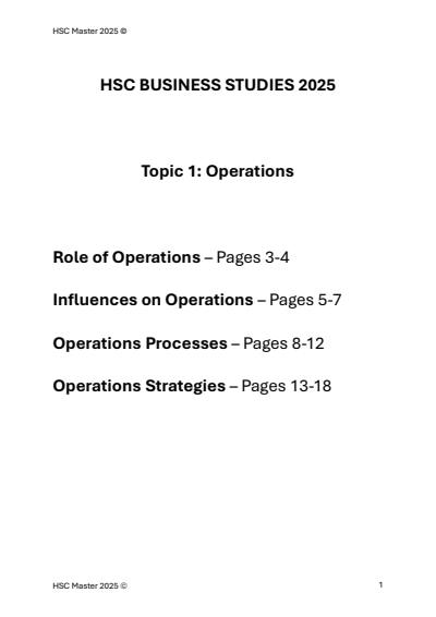 Cover page of 📘 HSC Business Studies – Topic 1: Operations Notes (Master HSC 2025 Edition)