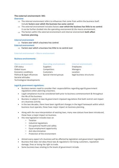 Cover page of VCE Business Management Unit 1 AOS 3 full notes