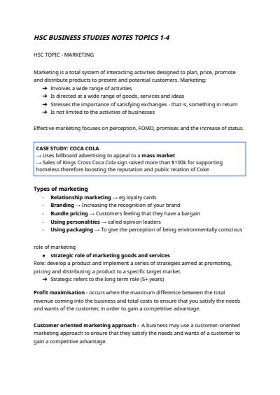 Cover page of Comprehensive Business Studies HSC notes